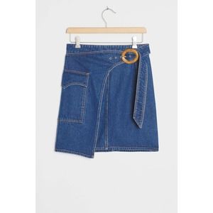 Anthro Mari Slim Denim Mini Skirt Dark Denim Sz S